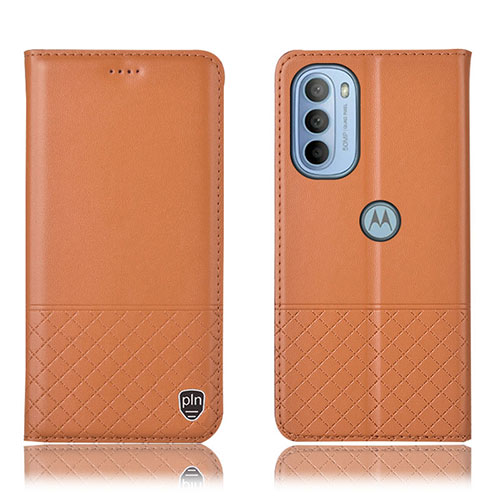 Leather Case Stands Flip Cover Holder H07P for Motorola Moto G41 Orange