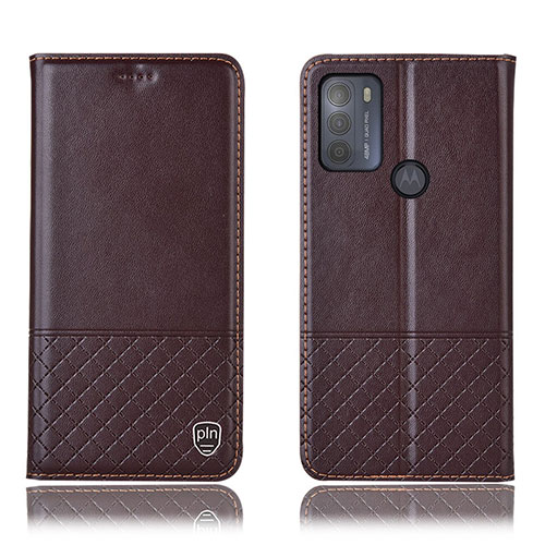 Leather Case Stands Flip Cover Holder H07P for Motorola Moto G50 Brown
