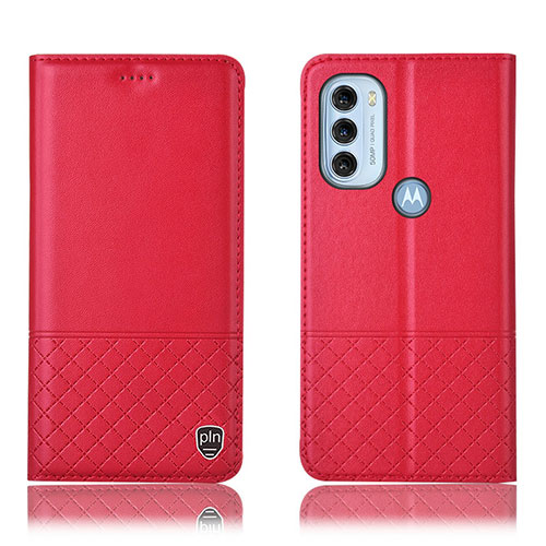 Leather Case Stands Flip Cover Holder H07P for Motorola Moto G71 5G Red