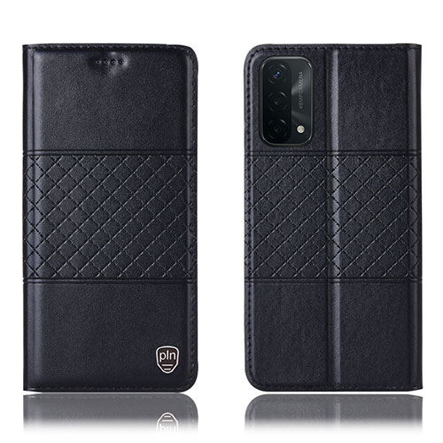 Leather Case Stands Flip Cover Holder H07P for OnePlus Nord N200 5G Black