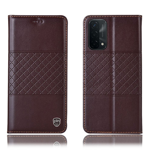 Leather Case Stands Flip Cover Holder H07P for OnePlus Nord N200 5G Brown