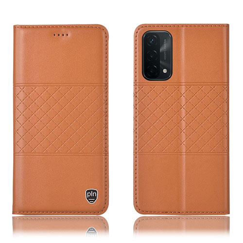 Leather Case Stands Flip Cover Holder H07P for OnePlus Nord N200 5G Orange