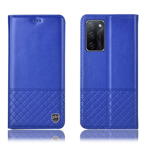 Leather Case Stands Flip Cover Holder H07P for Oppo A55S 5G Blue