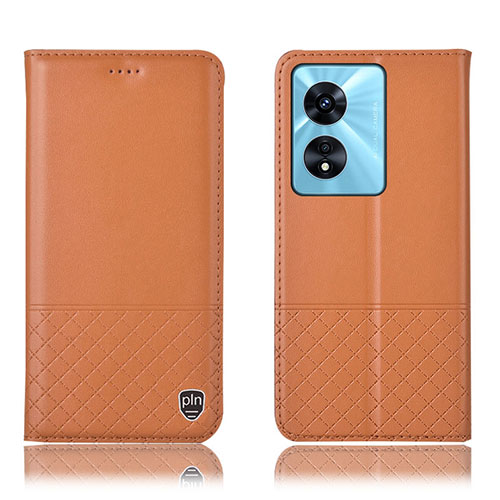 Leather Case Stands Flip Cover Holder H07P for Oppo A58 5G Orange