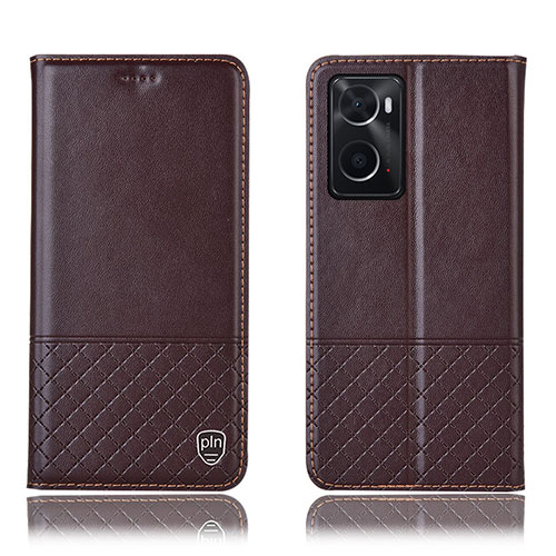 Leather Case Stands Flip Cover Holder H07P for Oppo A76 Brown