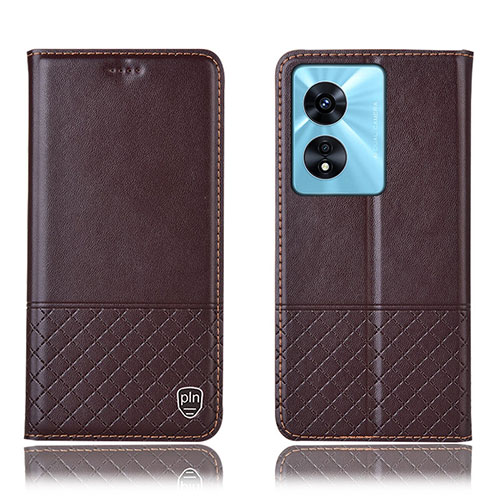 Leather Case Stands Flip Cover Holder H07P for Oppo A78 5G Brown