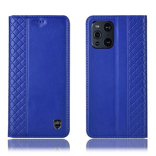 Leather Case Stands Flip Cover Holder H07P for Oppo Find X3 5G Blue