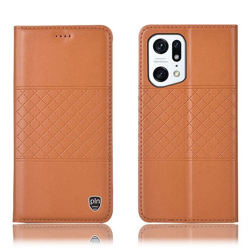 Leather Case Stands Flip Cover Holder H07P for Oppo Find X5 5G Orange