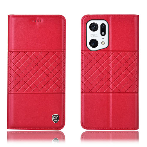 Leather Case Stands Flip Cover Holder H07P for Oppo Find X5 5G Red