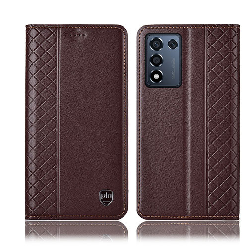 Leather Case Stands Flip Cover Holder H07P for Oppo K9S 5G Brown
