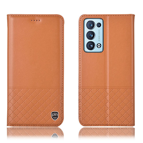 Leather Case Stands Flip Cover Holder H07P for Oppo Reno6 Pro+ Plus 5G Orange