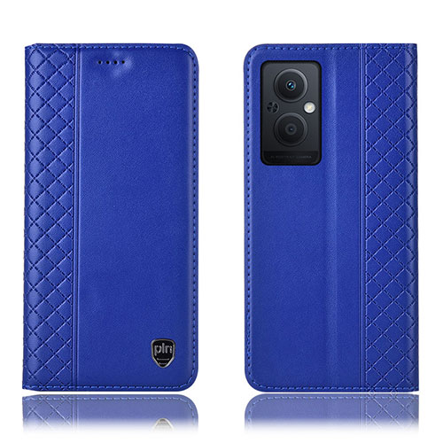 Leather Case Stands Flip Cover Holder H07P for Oppo Reno7 Lite 5G Blue