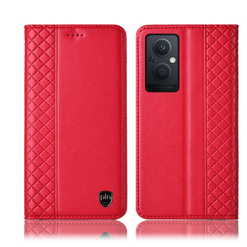 Leather Case Stands Flip Cover Holder H07P for Oppo Reno7 Lite 5G Red