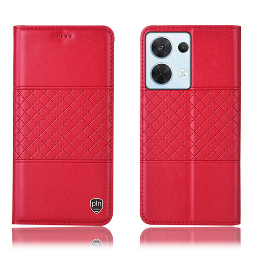 Leather Case Stands Flip Cover Holder H07P for Oppo Reno8 5G Red