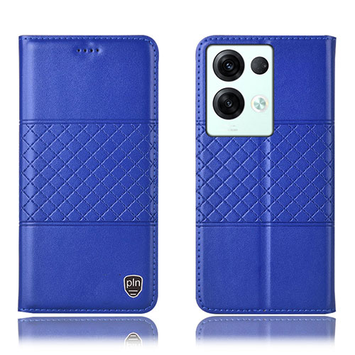 Leather Case Stands Flip Cover Holder H07P for Oppo Reno8 Pro 5G Blue