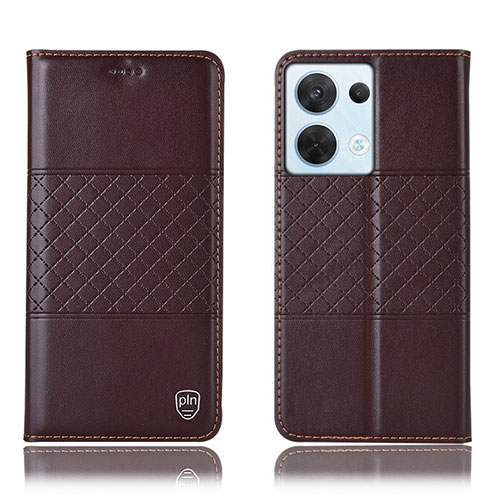Leather Case Stands Flip Cover Holder H07P for Oppo Reno9 5G Brown