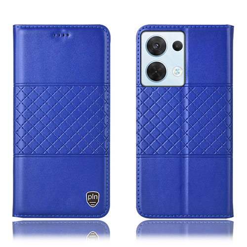 Leather Case Stands Flip Cover Holder H07P for Oppo Reno9 Pro 5G Blue