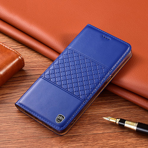 Leather Case Stands Flip Cover Holder H07P for Samsung Galaxy M30s Blue