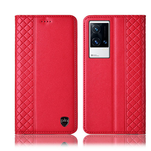 Leather Case Stands Flip Cover Holder H07P for Vivo iQOO 8 Pro 5G Red
