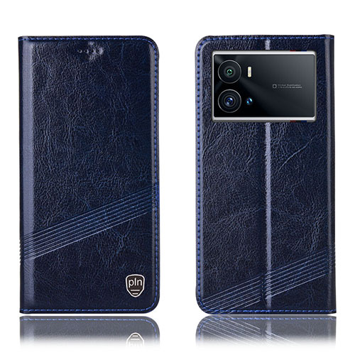 Leather Case Stands Flip Cover Holder H07P for Vivo iQOO 9 Pro 5G Blue