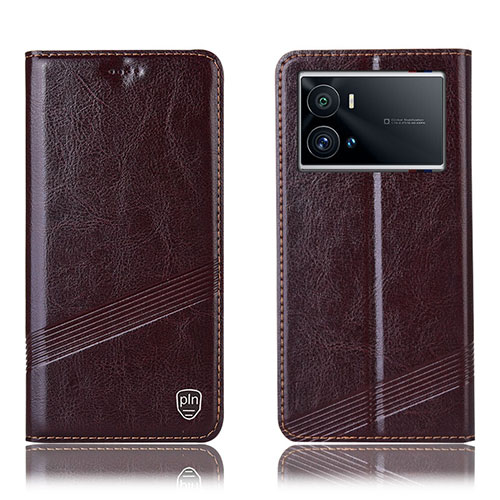 Leather Case Stands Flip Cover Holder H07P for Vivo iQOO 9 Pro 5G Brown