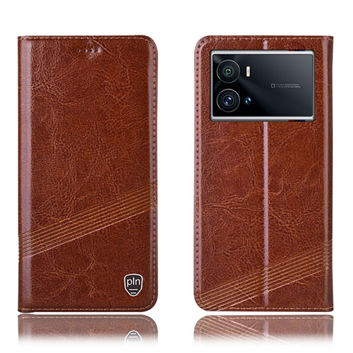 Leather Case Stands Flip Cover Holder H07P for Vivo iQOO 9 Pro 5G Light Brown
