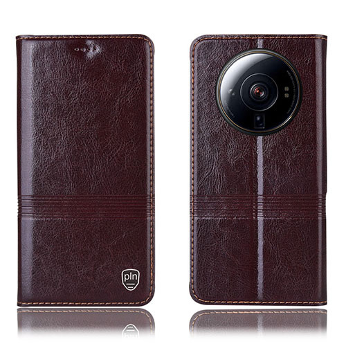 Leather Case Stands Flip Cover Holder H07P for Xiaomi Mi 12S Ultra 5G Brown