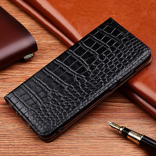 Leather Case Stands Flip Cover Holder H08P for Apple iPhone SE3 (2022) Black