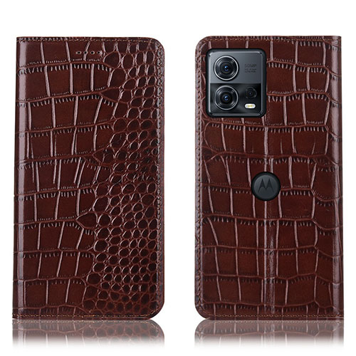 Leather Case Stands Flip Cover Holder H08P for Motorola Moto Edge 30 Fusion 5G Brown