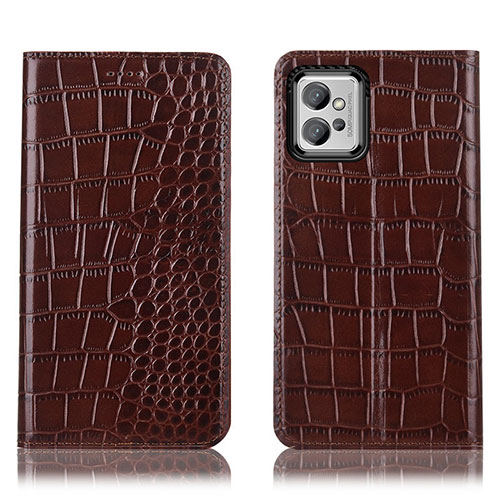 Leather Case Stands Flip Cover Holder H08P for Motorola Moto G32 Brown