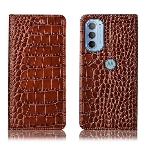 Leather Case Stands Flip Cover Holder H08P for Motorola Moto G41 Light Brown