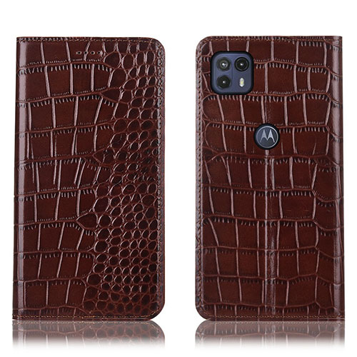 Leather Case Stands Flip Cover Holder H08P for Motorola Moto G50 5G Brown