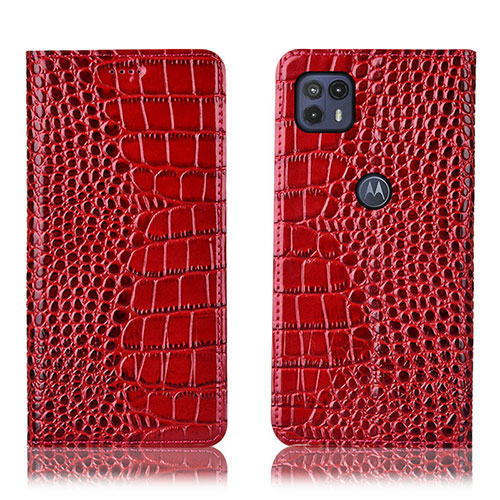 Leather Case Stands Flip Cover Holder H08P for Motorola Moto G50 5G Red
