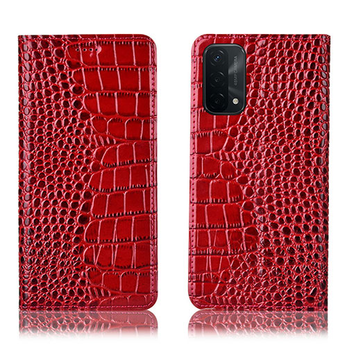Leather Case Stands Flip Cover Holder H08P for OnePlus Nord N200 5G Red