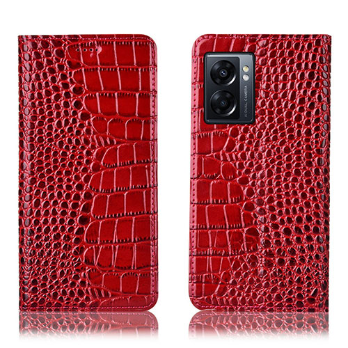 Leather Case Stands Flip Cover Holder H08P for Oppo A56S 5G Red