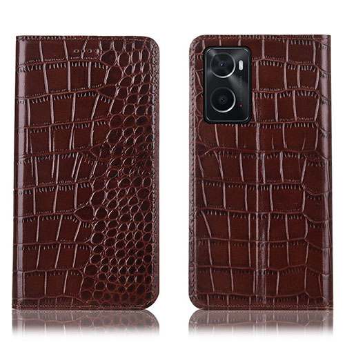 Leather Case Stands Flip Cover Holder H08P for Oppo A76 Brown