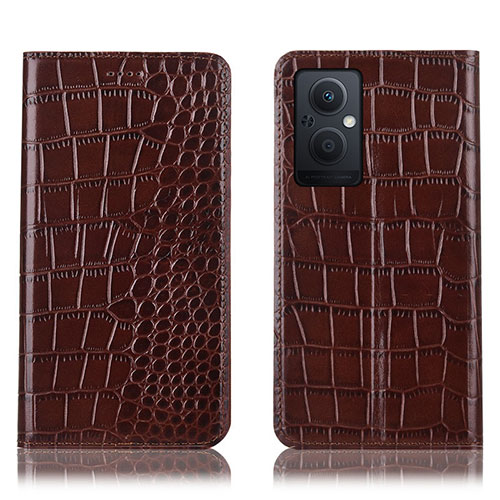 Leather Case Stands Flip Cover Holder H08P for Oppo Reno7 Z 5G Brown