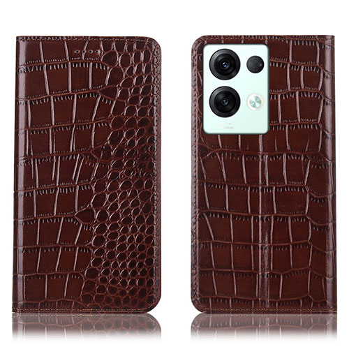 Leather Case Stands Flip Cover Holder H08P for Oppo Reno8 Pro 5G Brown