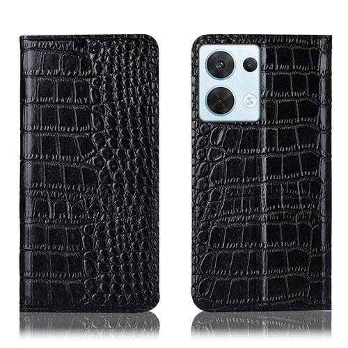 Leather Case Stands Flip Cover Holder H08P for Oppo Reno9 Pro 5G Black