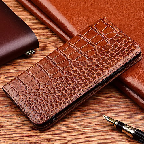 Leather Case Stands Flip Cover Holder H08P for Samsung Galaxy M31 Prime Edition Light Brown