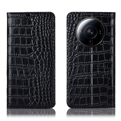 Leather Case Stands Flip Cover Holder H08P for Xiaomi Mi 12 Ultra 5G Black