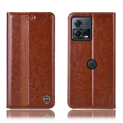 Leather Case Stands Flip Cover Holder H09P for Motorola Moto Edge 30 Fusion 5G Light Brown