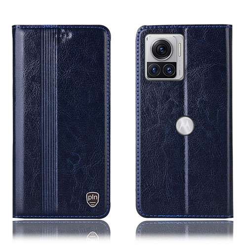 Leather Case Stands Flip Cover Holder H09P for Motorola Moto Edge X30 Pro 5G Blue