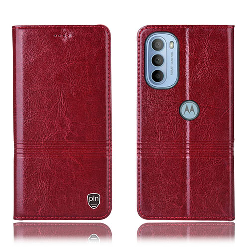 Leather Case Stands Flip Cover Holder H09P for Motorola Moto G31 Red