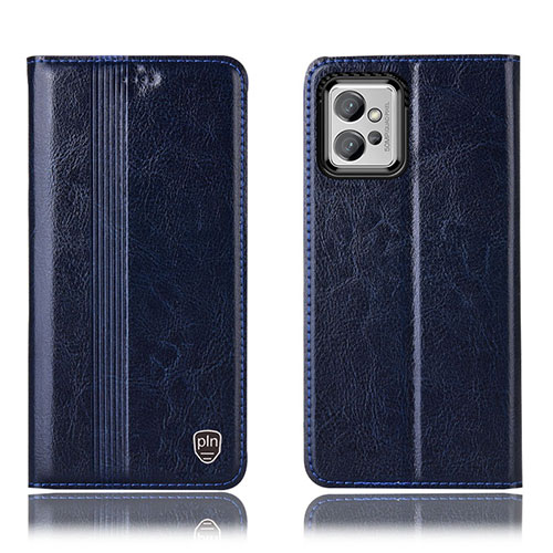 Leather Case Stands Flip Cover Holder H09P for Motorola Moto G32 Blue