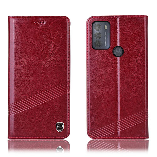 Leather Case Stands Flip Cover Holder H09P for Motorola Moto G50 Red