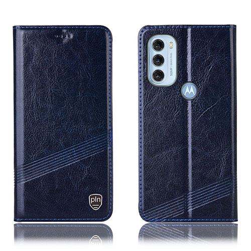 Leather Case Stands Flip Cover Holder H09P for Motorola Moto G71 5G Blue