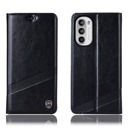 Leather Case Stands Flip Cover Holder H09P for Motorola Moto G71s 5G Black