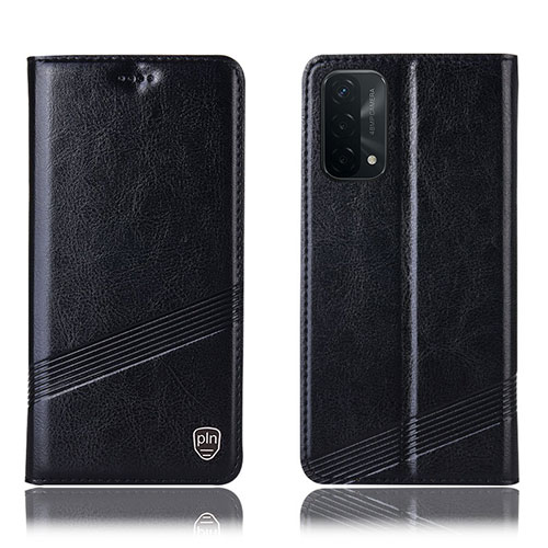 Leather Case Stands Flip Cover Holder H09P for OnePlus Nord N200 5G Black