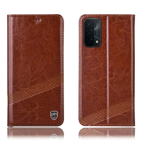 Leather Case Stands Flip Cover Holder H09P for OnePlus Nord N200 5G Light Brown